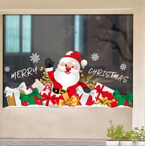 Decorazione per vetrine con Babbo Natale, scatole regalo e fiocchi di neve