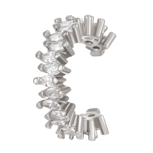 Macro shot of silver-tone leopard zircon ear cuff with marquise-cut stones and C-shape design