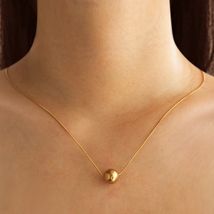 Round Ball Pendant Necklace 18K Gold Plated 304 Stainless Steel Snake Chain Minimalist Trendy Jewelry For Women