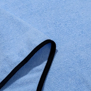 Thick light blue microfiber pet towel with black edging for fast drying and softness