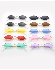 Collection of retro metal oval sunglasses featuring ten different colorful ocean lenses