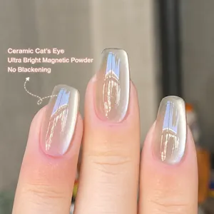 White Moonlight ceramic cat eye gel nail polish with fine shimmer and magnetic effect