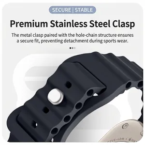 Black ocean silicone strap for Apple Watch Ultra with secure stainless steel buckle