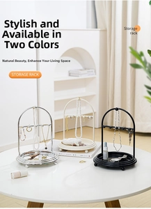 Three-color arched jewelry organizers with hanging hooks and round storage base trays