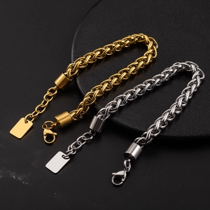 Men Hip Hop Stainless Steel Gold Plated Wheat Basket Chain Bracelet Minimalist Heavy Duty Bold Adjustable Link Bracelet Men Fashion Jewelry Gift