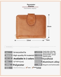 Detailed view of the small PU leather wallet dimensions measuring 12x10x4 cm for women
