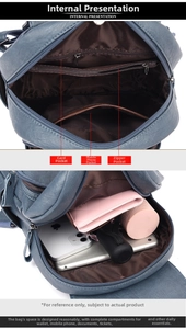 Vista del interior de la mochila con ranuras para tarjetas y un gran bolsillo con cremallera