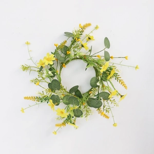 Yellow daisy eucalyptus candle ring wreath for spring wedding table decoration