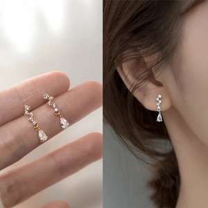 Alloy Zircon Water Drop Dangle Earrings With Silver Earring Post Simple Elegant Fashion Jewelry For Women Gift