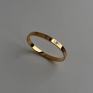 18K gold plated titanium steel bangle with evil eye design and colorful zircon stones