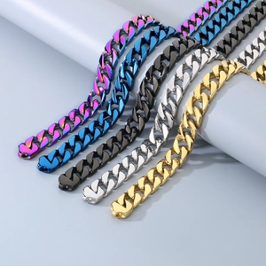 Flat Cuban chain necklaces in multicolor, blue, black, silver, and gold steel finishes