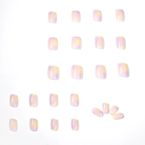 Rainbow gradient press-on nails with shiny finish and multi-size resin nail tips