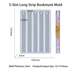 Detail view of 5-cavity silicone bookmark mold with resin craft measurements