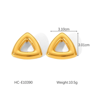Detailed view of hollow triangle gold earrings with dimensions 3.10cm and weight 10.5g