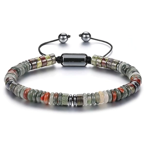 Men Beaded Bracelet Natural Agate Tiger Eye Stone Hand Woven Adjustable Rope Wristband Bohemian Vintage Style Jewelry
