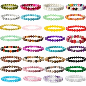 Natural Stone Beaded Bracelet Round Gemstone Beads Elastic Handmade Healing Crystal Jewelry Unisex