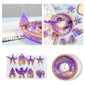 DIY silicone mold set for resin angel house shapes with gold foil glitter finish