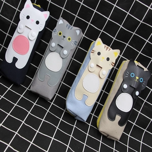 Cute lazy cat canvas pencil case in four colors with large capacity and zipper
