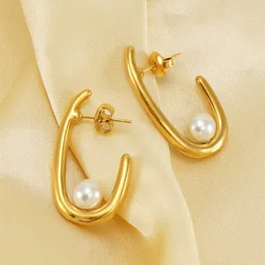 Boucles D'oreilles Künstliche Perles En Forme De U Acier Inoxydable Plaqué Or 18K Géométrique Minimaliste Style Français Femmes