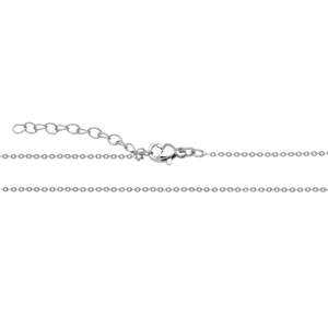Detail of silver cable chain necklace showing lobster clasp and adjustable extension chain