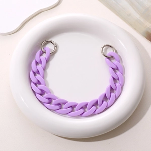 Short purple acrylic candy-colored thick chain strap with silver metal spring rings