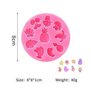 Pink silicone mold featuring pineapple and seashell patterns, 8x8x1cm dimensions