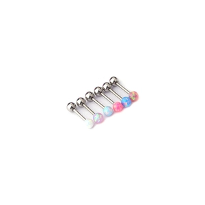 Set of six stainless steel cartilage piercings with iridescent opal screw balls