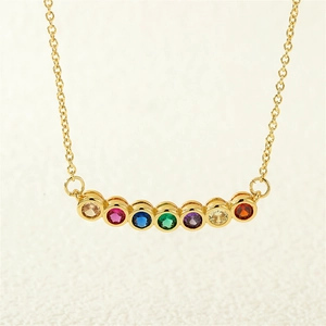 Detailed close-up of rainbow gemstone pendant on 18K gold plated cable chain necklace