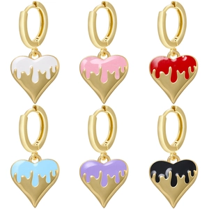 Fashion Melting Enamel Heart Pendant Drop Earrings Gold Plated Copper Heart Shape Huggie Hoop Earrings For Women Jewelry Gift