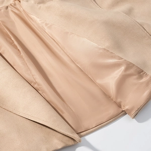 Women's faux suede jacket with luxury satin lining and lapel detail in beige