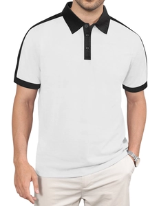 Gros plan d'un polo blanc pour homme avec col et poignets noirs contrastés