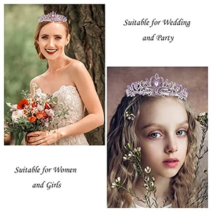 Baroque purple crystal crown set for women and girls shown on models at parties