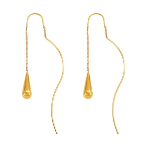 Elegant 18K gold plated teardrop tassel earrings with minimalist wave curve line design