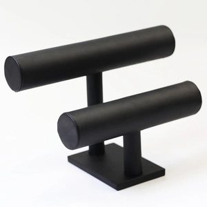 Two-tier black velvet T-bar jewelry display stand for bracelets and watches