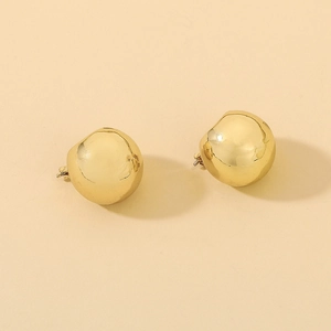 Minimalist golden spherical stud earrings with a high-polished mirror finish for women