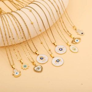 Evil Eye Pendant Necklace Gold Plated Stainless Steel Enamel Hamsa Hand Elephant Heart Amulet Jewelry For Women