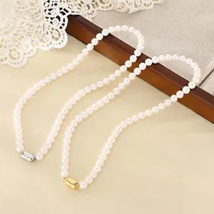 Parure Collier Et Bracelet Künstliche Perles En Verre Élégant Pour Femmes Fermoir Acier Inoxydable 316L Accessoire Mode Minimaliste