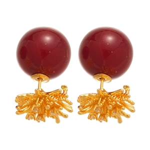 18k gold plated burgundy resin earrings with elegant golden firework coral accent