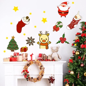 Christmas wall stickers set with Santa and reindeer for festive living room decoration