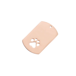 Rose gold stainless steel dog tag pendant with hollow paw design and polished finish