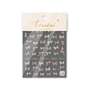 5D embossed pink and white bowknot nail art stickers with cute Japanese 3D texture