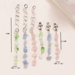 DIY Alloy Dreadlock Spiral Hair Charms with Natural Stones in Three Vibrant Colors