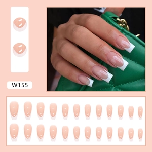 Classic medium-long French tip press-on nails in pink and white with 24 pieces set
