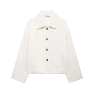 Vintage loose white wool jacket with lapel collar and single breasted buttons