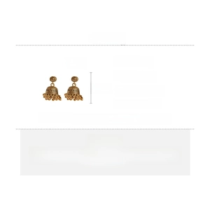 Detail view of vintage alloy bell earrings with measurements 3.7cm by 2.3cm