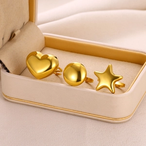 Minimalist Stainless Steel Adjustable Open Rings Heart Star Geometric Smooth Mirror Polished Gold Plated Jewelry For Women