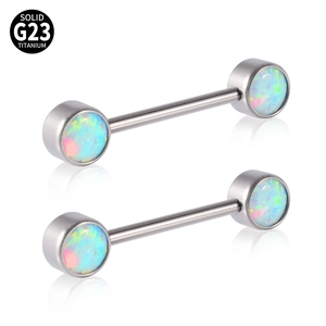 Solid G23 titanium nipple rings featuring round synthetic opal with mirror reflection