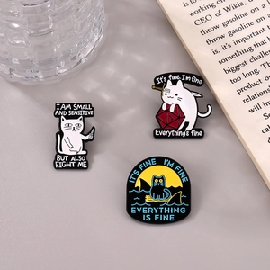 Cute Cartoon Cat Enamel Pin Humorous Letter Alloy Brooch Funny Animal Badge Jewelry Accessory Clothing Bag Backpack Decor