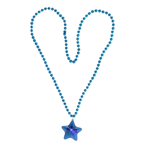 Blue beaded necklace featuring a glowing star pendant and resin beads on white backdrop