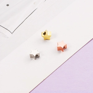 Set of 5mm mirror polished stainless steel star beads in gold, silver and rose gold finishes